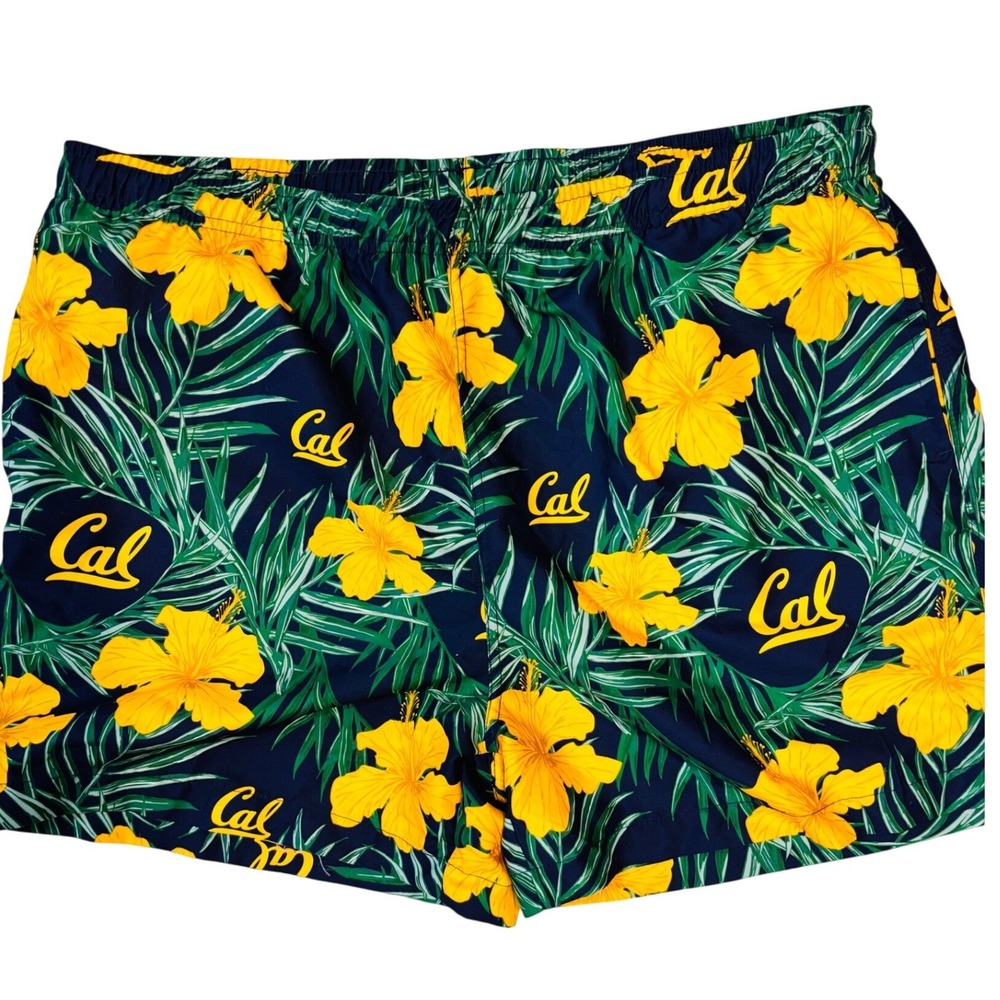 UC Berkeley Cal‎ Golden Bears Mens 2XL Swim Trunks Tropical Floral Navy Yellow